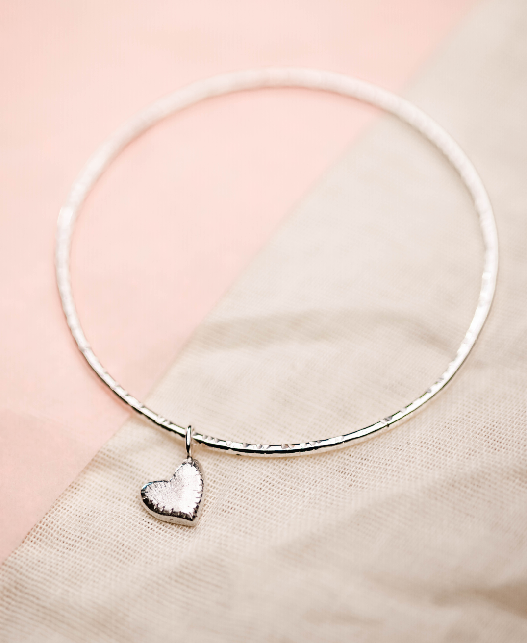 Heart Bangle, Recycled Sterling Silver