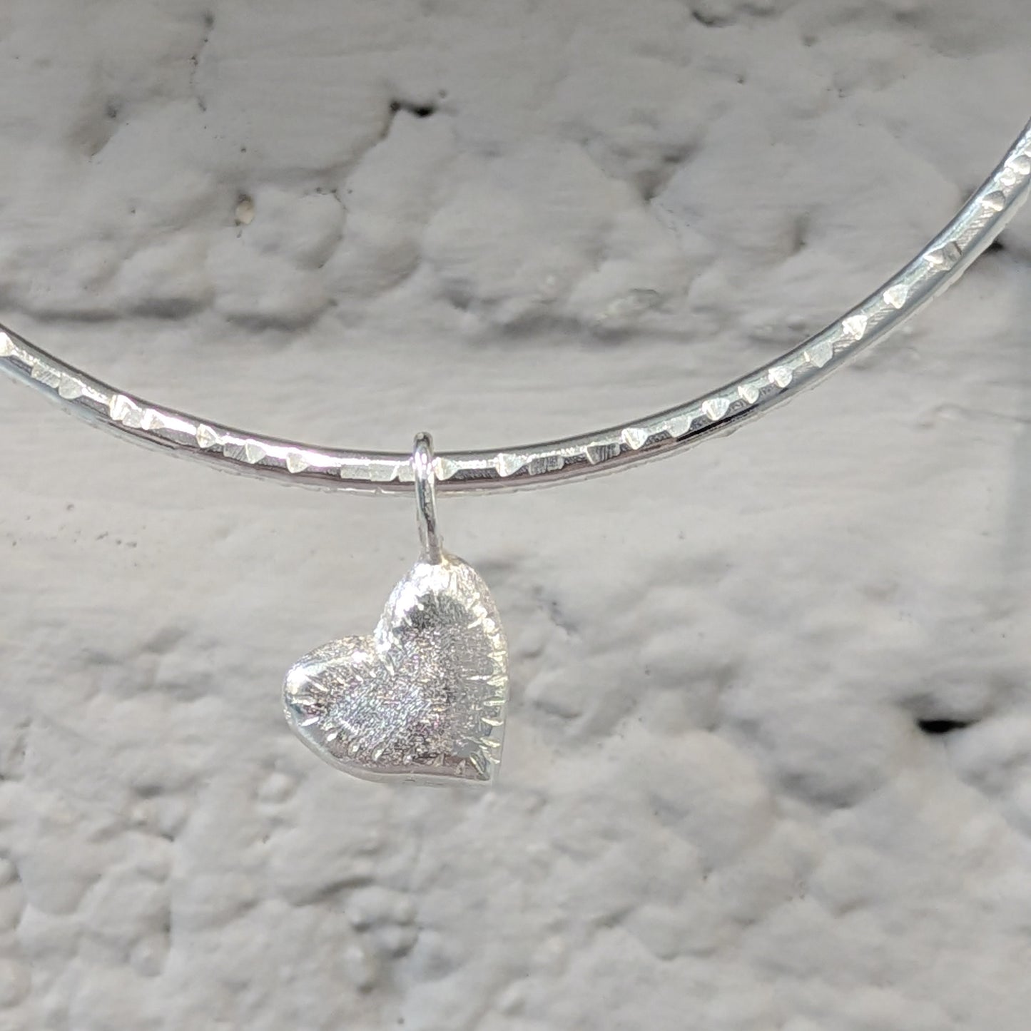 Heart Bangle, Recycled Sterling Silver