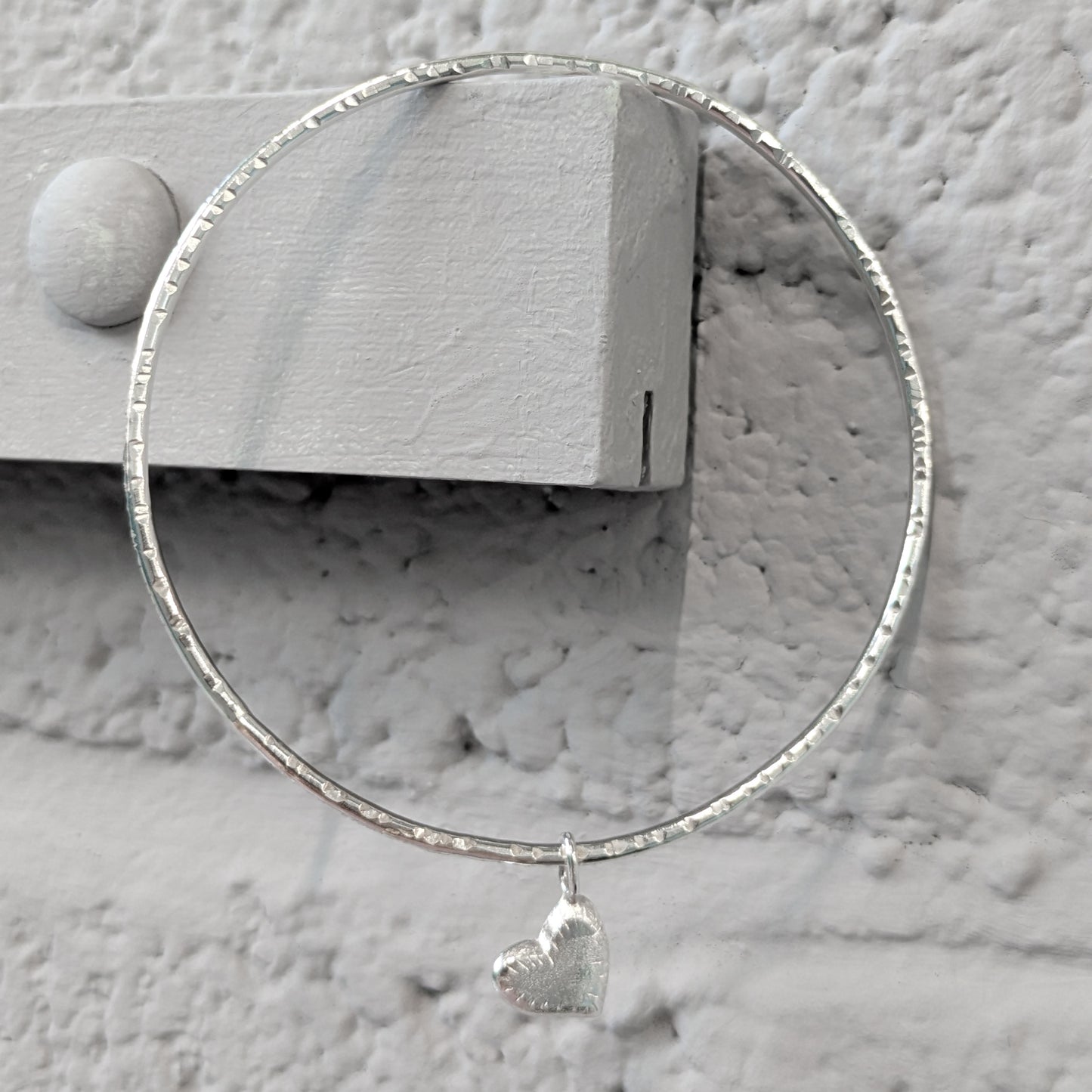 Heart Bangle, Recycled Sterling Silver